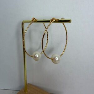 Brass Pearl Hoop Earrings